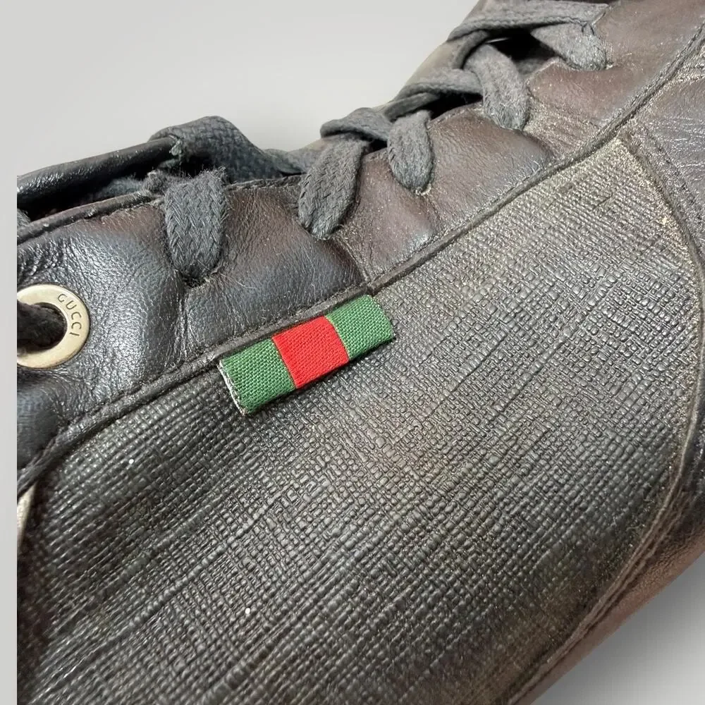 Gucci Black Leather & GG Canvas Low Top Sneakers Shoes Men’s Size 9.5